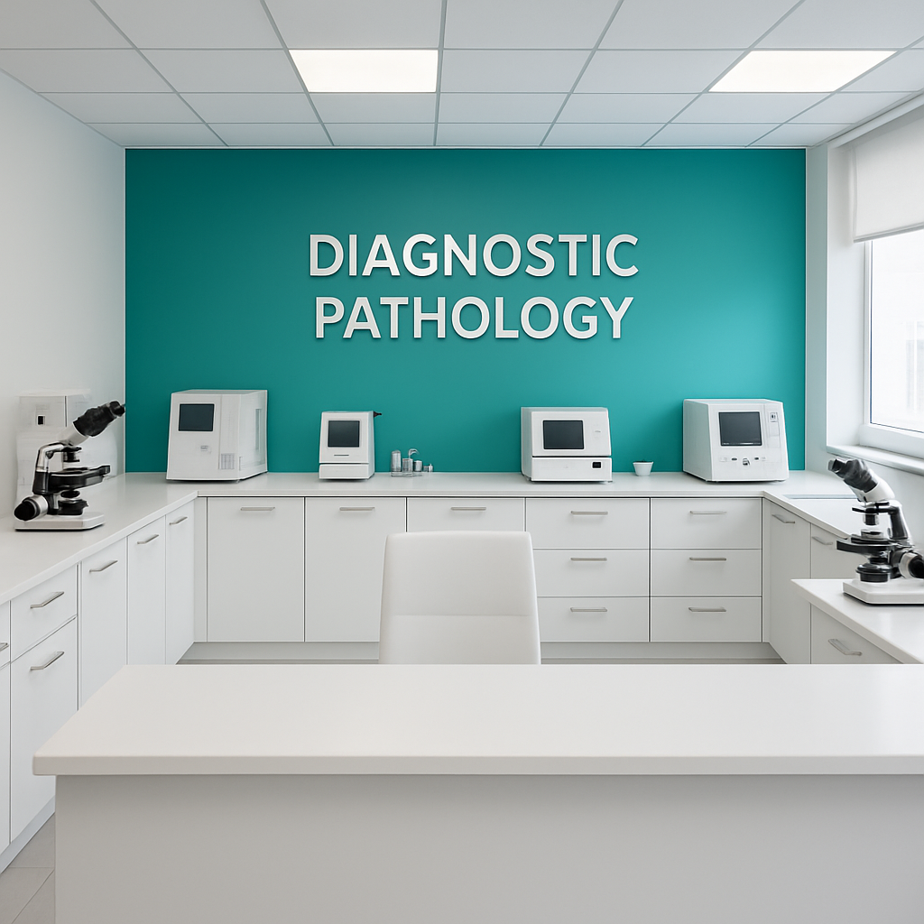 Interior of X Diagnostics pathology lab reception and equipment
